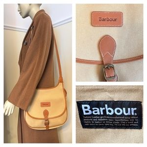 Barbour tan canvas & leather saddle bag